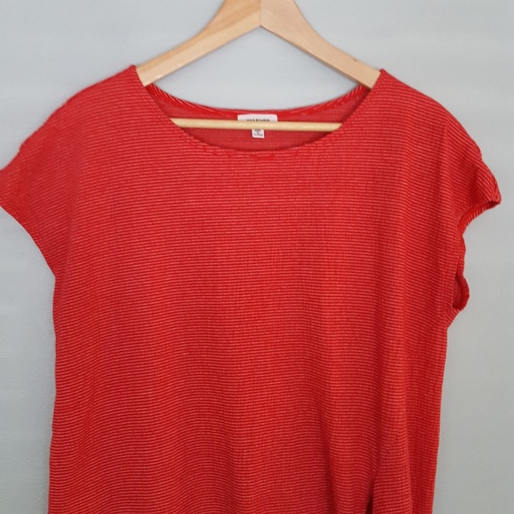 Max Studio Tie Front Asymmetrical Top Red Stripe - Picture 2 of 6